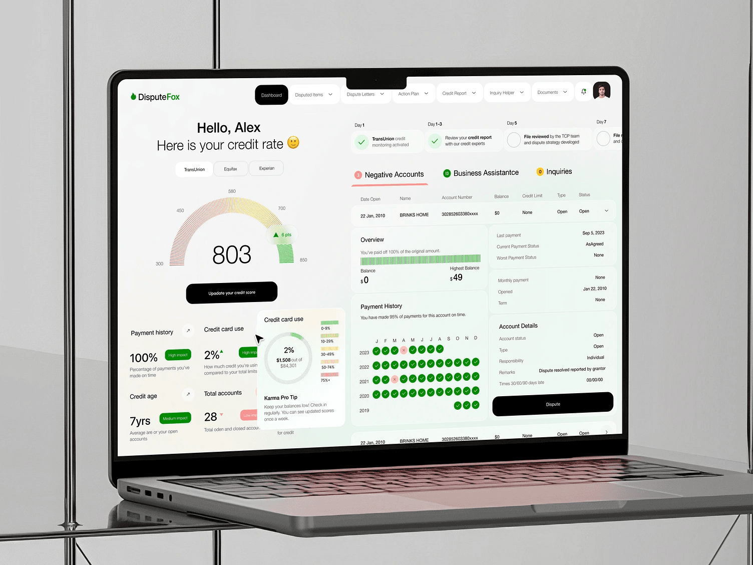 DisputeFox App - Credit Score Dashboard Development