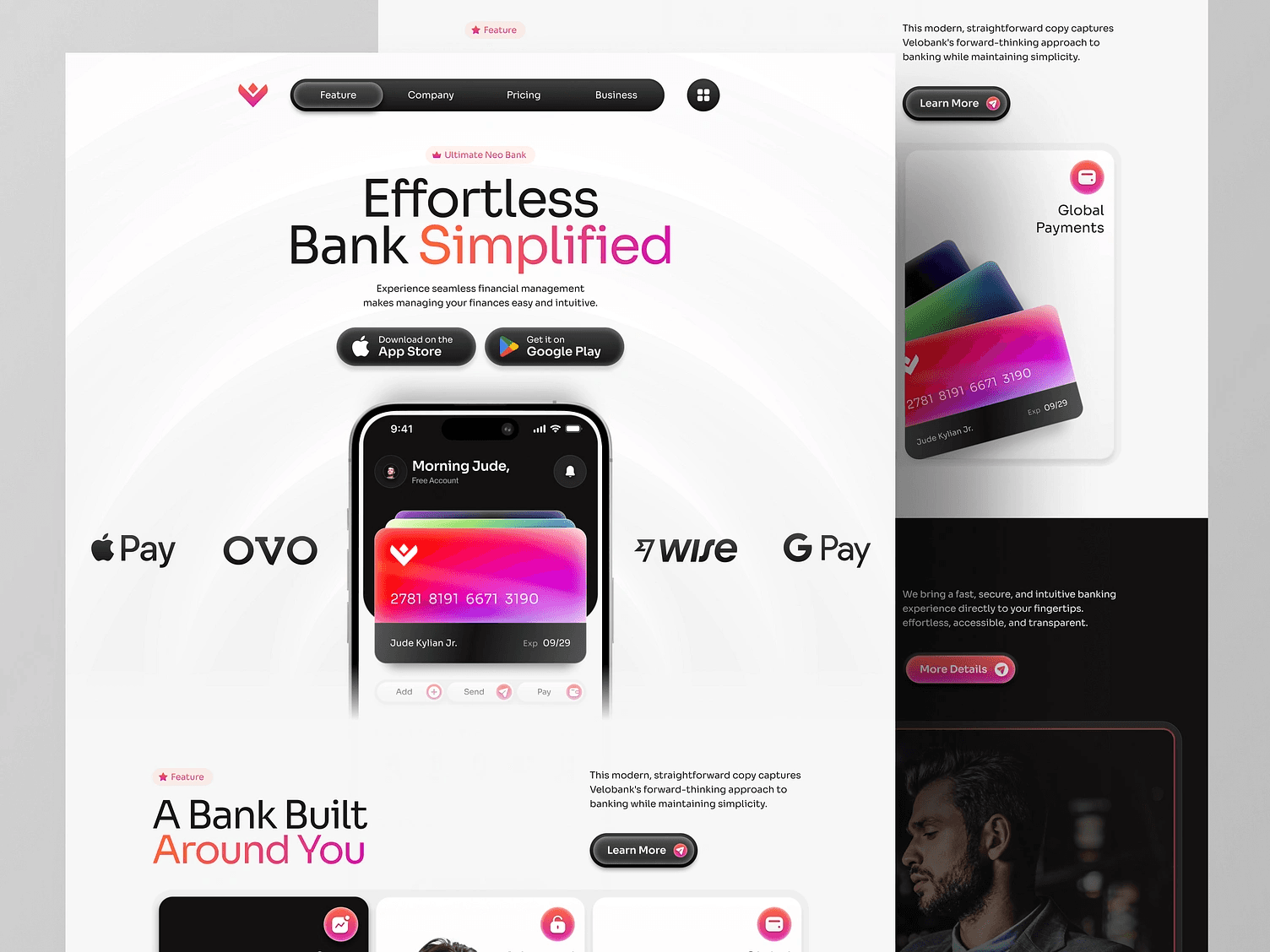 Velobank - Digital Neo Bank Card Landing Page Web Developmentsite